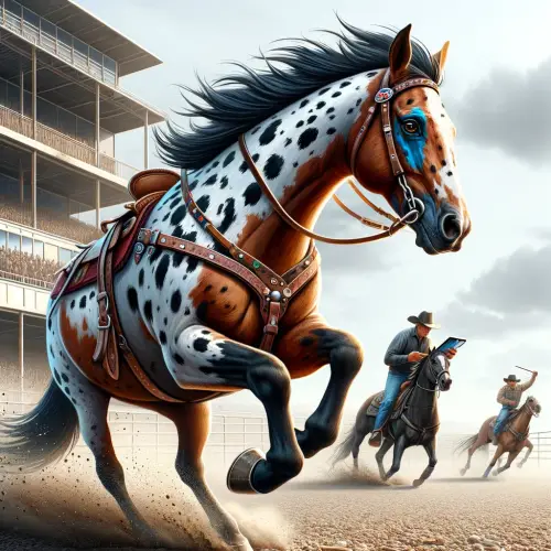 Un Appaloosa lors d’une course de galop avec son Jockey
